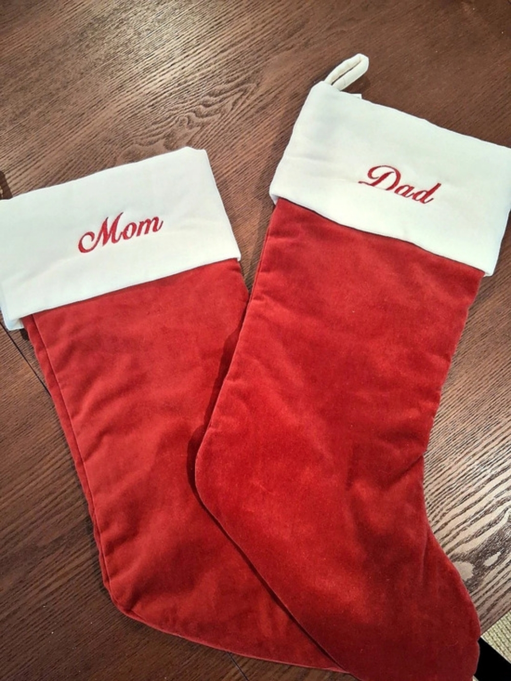 Pottery Barn Mom & Dad Christmas Stocking Set Red & White NWT